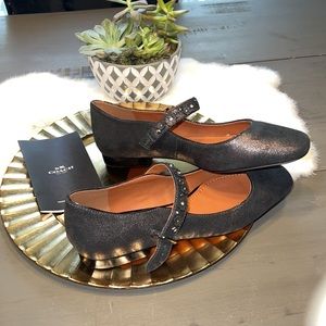 ❤️New! Coach, Mary Jane, Tea Rose Stud, Suede Leather, flats